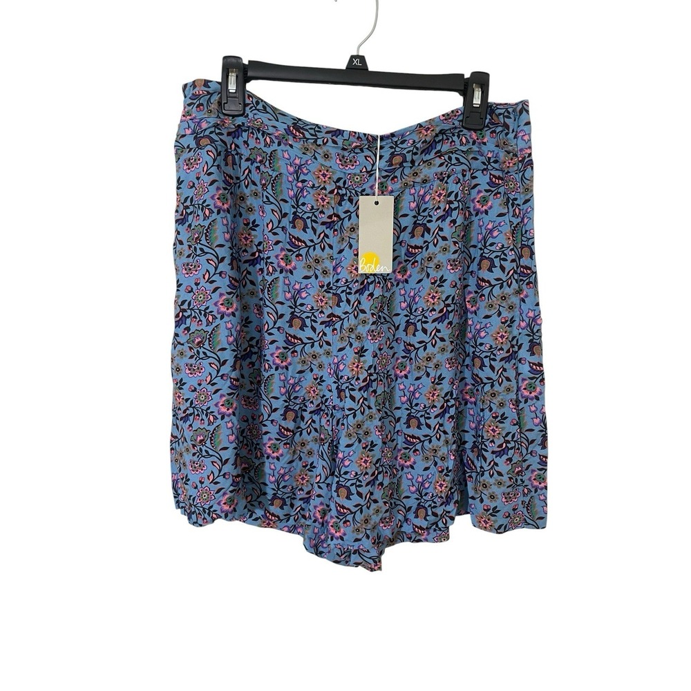 Boden Floral Botanical Oriental Meadow Blue High Waist Pull On Flowy Shorts 12